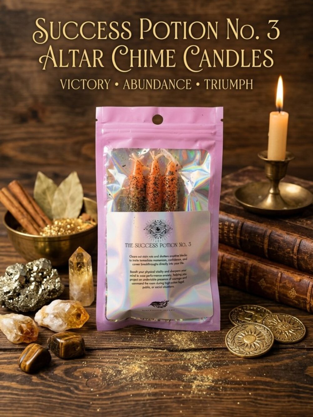 Success Potion No 3 Altar Chime Candles | Victory Promotion Luck Spell 3 Pk